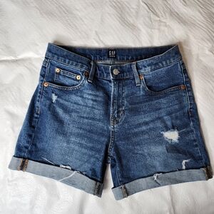 GAP Denim Shorts Mid-Rise Cuffed Distressed Blue Jean Shorts Women's Size 27